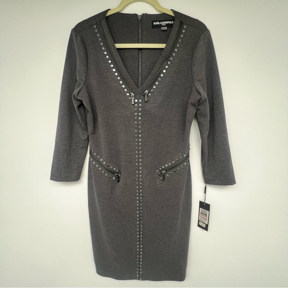 Karl Lagerfeld gray 3/4 sleeve studded dress